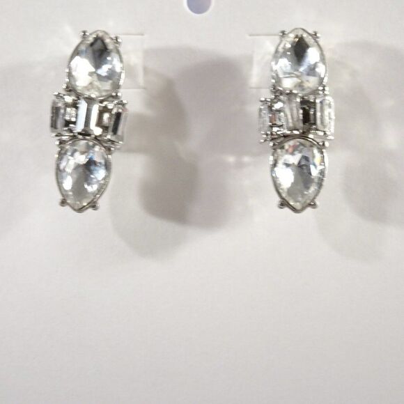 Banana Republic Silver Crystal Arrow and Solitaire Stud Earrings Set 2 NWT 38 29 - Picture 13 of 13